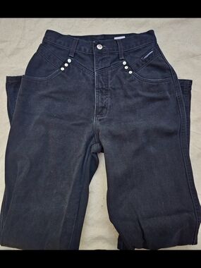 Vtg Rockies Jeans Womens 29/9 Black High Waist Tapered Cotton Bareback USA Made